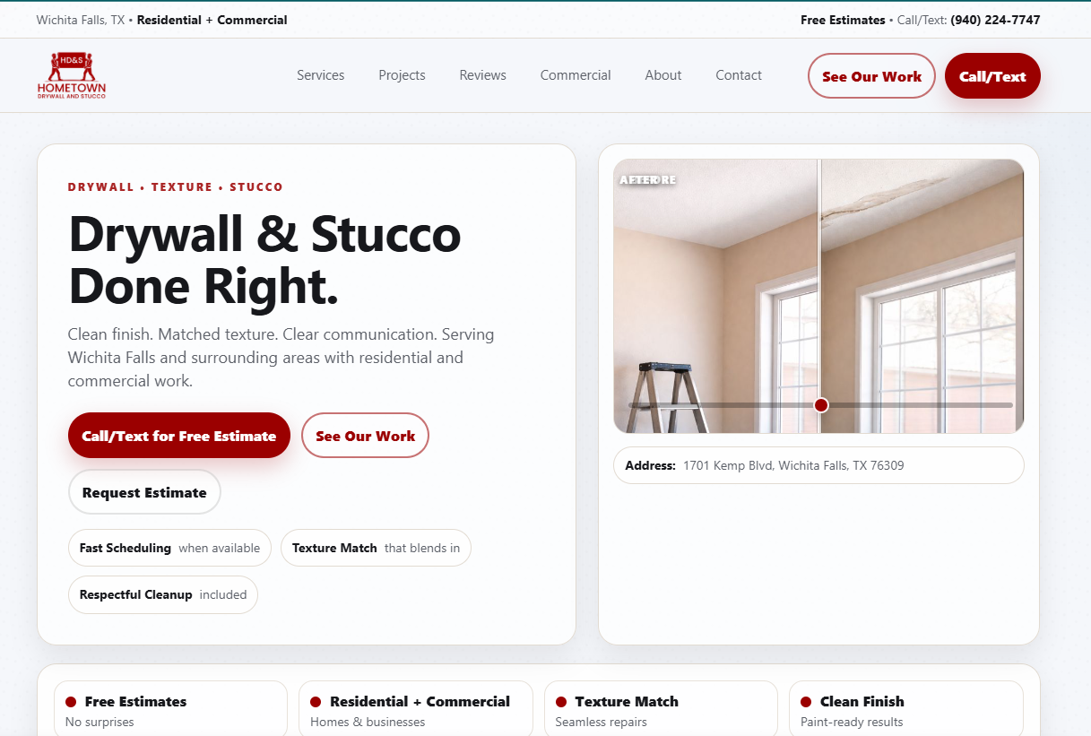 Hometown Drywall & Stucco website